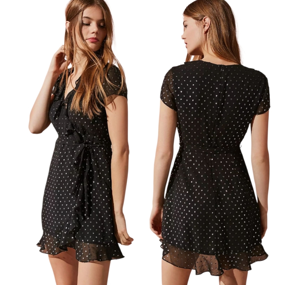 BARDOT Black Foil Spotty Mini Dress - Size 8